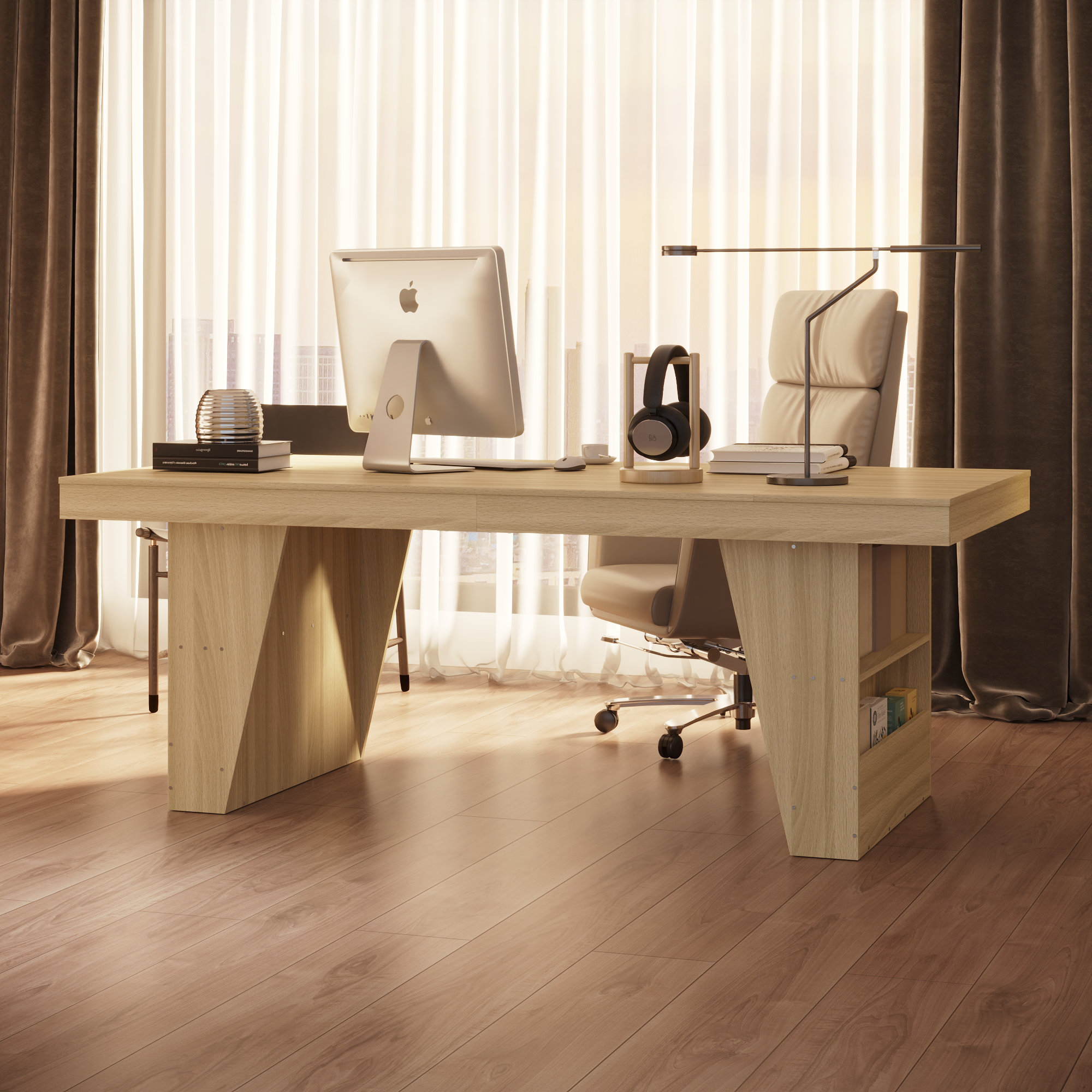 78.7''+W+Desk+With+Shelves+And